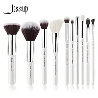 Міні набір кистей для макіяжу очей (10 шт) Jessup beauty/Base White-Silver
