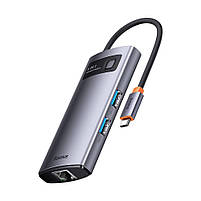 USB-хаб Baseus Metal Gleam Multifunctional 4-in-1 USB-C to 3xUSB-A/Ethernet Grey (WKWG070113), фото 6