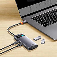 USB-хаб Baseus Metal Gleam Multifunctional 4-in-1 USB-C to 3xUSB-A/Ethernet Grey (WKWG070113), фото 9