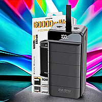 Павербанк 60000 mAh Wekome Digital Display Powerbank c быстрой зарядкой 22.5 W + LED лампа Мощный павербанк