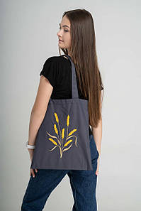 Жіноча еко-торба з вишивкою "Колосок" графіт