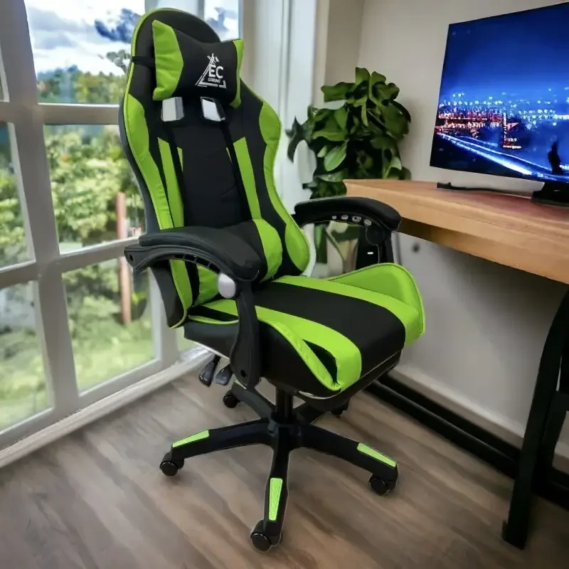 Крісло геймерське Gamer чорно-зелене ігрове з підставкою для ніг