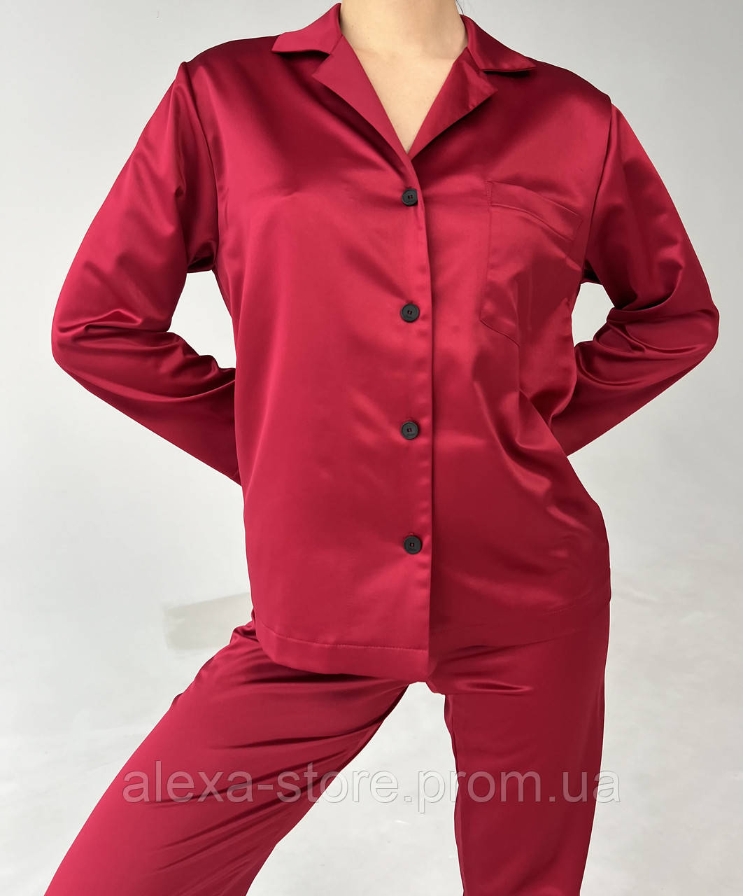 Женская шелковая пижама La Vie LONG Red, Натуральный шелк, Красный ...