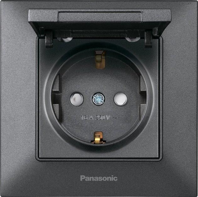 Розетка з кришкою Panasonic Arkedia Slim димчаста та захистом від дітей, фото 1