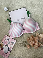 Бюстгальтер Push up  34C Victorias Secret рожево смугастий із зеленим Оригінал Вікторія Сікрет