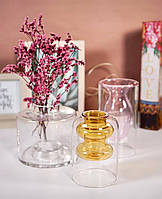 Стеклянная модная ваза для цветов и декора "Солнечное тепло", 15 см