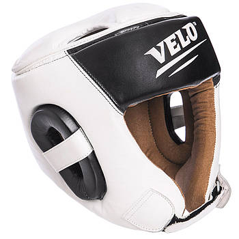 Шолом боксерський відкритий із посиленим захистом верхівки шкіряний VELO VL-2211 білий L
