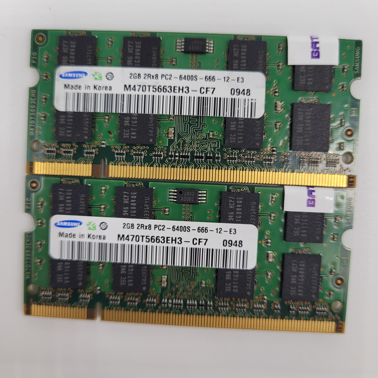 Пара оперативної пам'яті для ноутбука Samsung SODIMM DDR2 4Gb (2Gb+2Gb) 800MHz 6400s CL6 (M470T5663EH3-CF7) Б/В