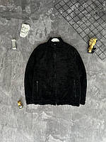 Мужская куртка Moncler черная плюшевая без капюшона Куртка тедди Монклер весенняя осенняя