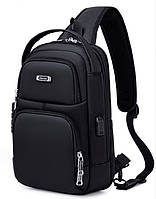 Однолямочный рюкзак сумка Wiersoon W51831 с кодовым замком городской влагостойкий 5л цвет черный