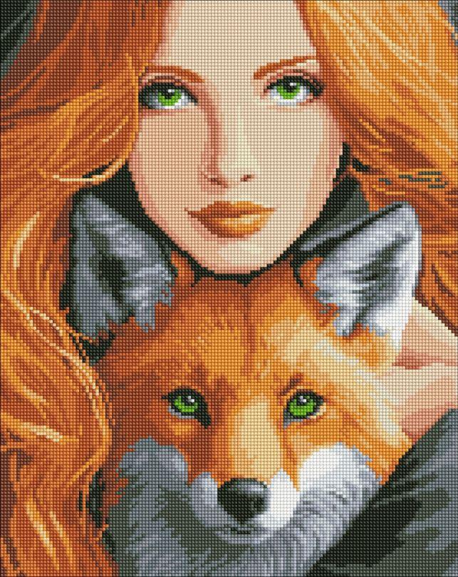 Картина стразами Ідейка Вогняна лисиця ©art_selena_ua (AMO7779) 40 х 50 см (На підрамнику)