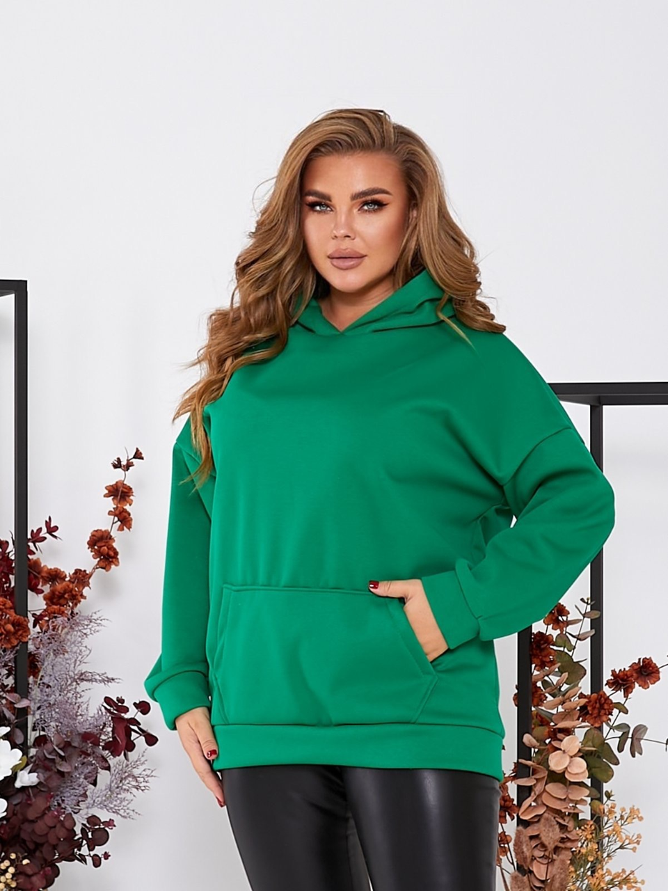 Подовжений худи тринитка з начосом ОVERSIZE H500-4 осінь-зима. вир-во Україна., фото 1