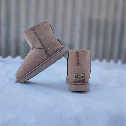 UGG зимние Угги низкие эко -ЗАМША женские бежевые теплые полусапожки ботиночки мужские унисекс, фото 1