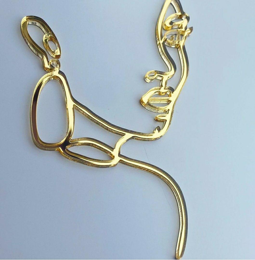 Топер торцевий для тортів Контур обличчя дівчини золотий дзеркальний акрил