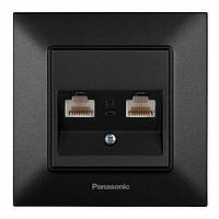 Черная компьютерная розетка двойная Panasonic RJ45 CAT5e Arkedia Slim