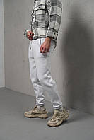 Базовые теплые мужские спортивные штаны тринитка с утеплителем флис цвет белый