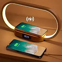 Настільна лампа нічник з бездротовою зарядкою для телефону 10W