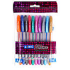 Ручка гелева із глітером Shine LINC 1,0 мм набір 10 шт мікс кольорів, фото 2