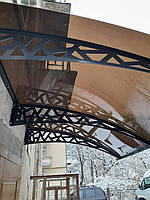 Металический сборный навес (козырек) над дверью Dash'Ok 2.05x1.5 м Hi-tech, тем-серый, мон 4 мм, бронза