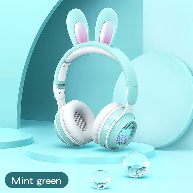 Бездротові навушники Rabbit Ear KE-01 з LED-підсвіткою, радіо, MicroSD, Mint green