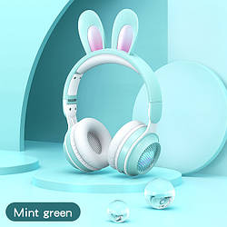 Бездротові навушники Rabbit Ear KE-01 з LED-підсвіткою радіо MicroSD Mint green