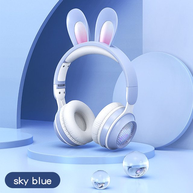 Бездротові навушники Rabbit Ear KE-01 з LED-підсвіткою, радіо, MicroSD, Sky blue