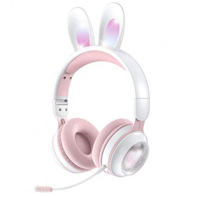 Бездротові навушники Rabbit Ear KE-01 з LED-підсвіткою, радіо, MicroSD, White powder