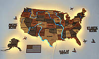 Карта США с дорогами и подсветкой рек цвет Warm