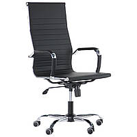Кресло компьютерное офисное до 120 кг AMF Slim HB Хром обивка кожзаменитель черный с механизмом качания