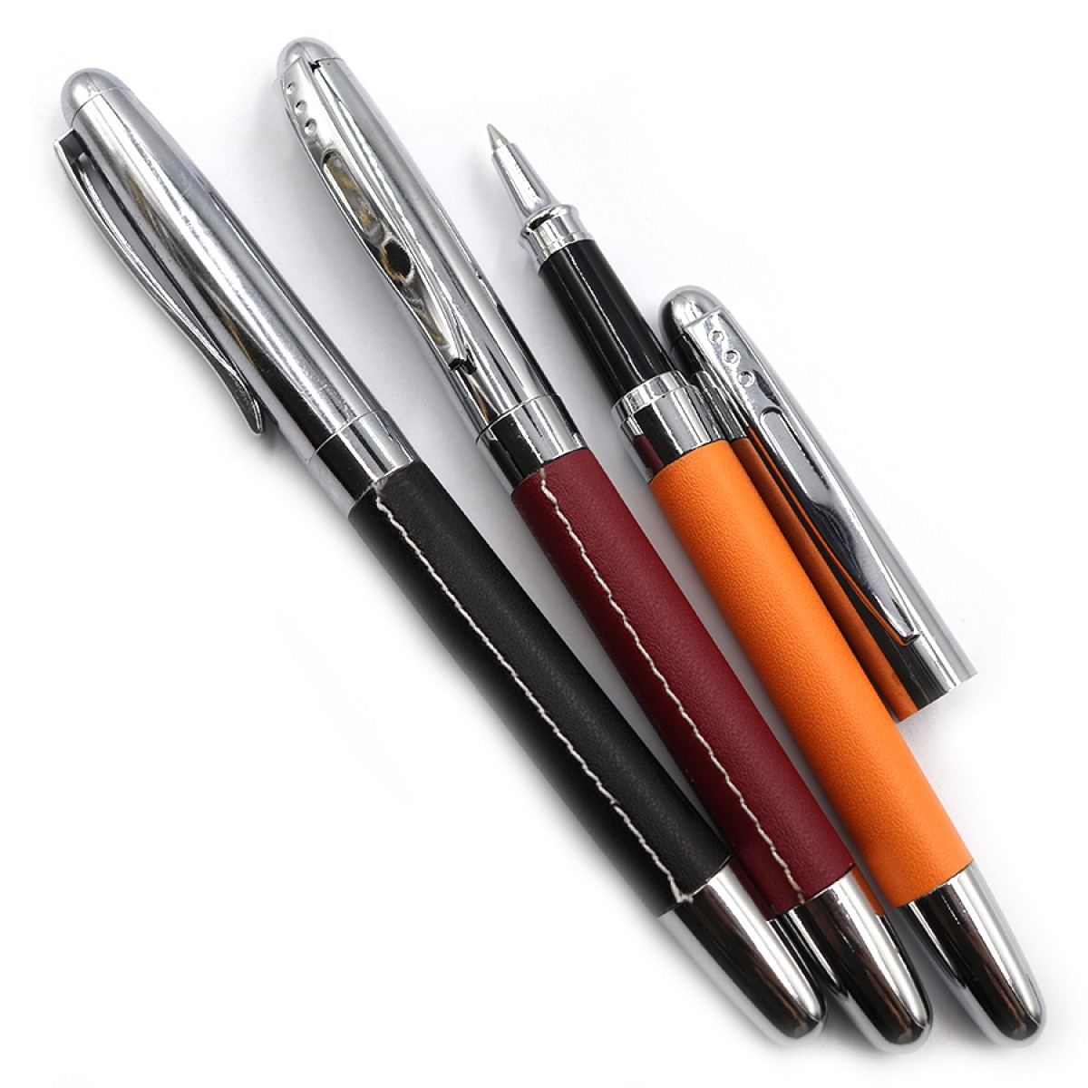 Ручка капілярна металева Baixin RP960, шкіра, синя, фото 1