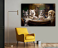 Современная картина интерьерная на холсте для кабинета, офиса, кафе, ресторана Собаки играют в карты 60, 1, 90