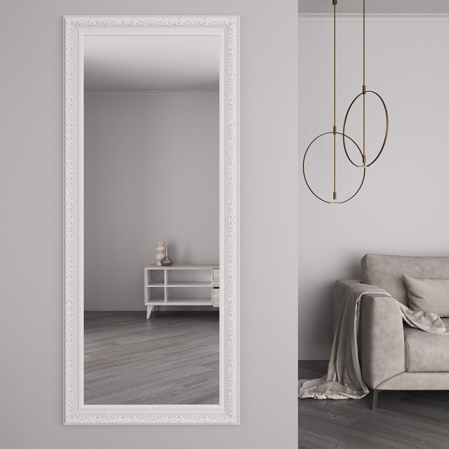 Біле дзеркало в рамі з орнаментом на стіну Black Mirror для кімнати