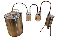 Дистиллятор Медный - Аппарат Патефон 1-22М с баком с двумя сухопарниками из стеклянной банки - литров 30