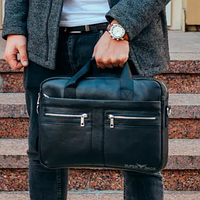 ! Мужская кожаная сумка портфель для ноутбука и документов черная Tiding Bag M-4750