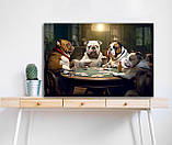 Стильна картина інтер'єрна на полотні для кабінету, офісу, кафе, ресторану Англійські бульдоги грають у карти, фото 2