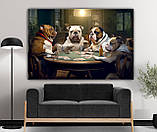 Стильна картина інтер'єрна на полотні для кабінету, офісу, кафе, ресторану Англійські бульдоги грають у карти, фото 3