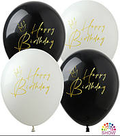 Повітряні кулі "Happy Birthday "Корони"на чорному 12"(30 см) В упак: 100шт ТМ Арт «SHOW»