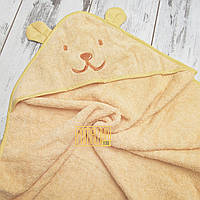 Дитячий махровий куточок рушник після купання з капюшоном для новонародженого 85х85 см 1567 СЛТ Жовтогарячий