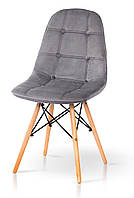 Кухонный серый велюровый стул на деревянных ножка для кухни гостиной Джастин цвет Серый Eames Микс Мебель