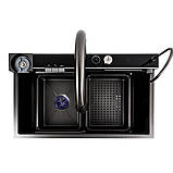 Кухонна мийка Platinum Handmade 7545D PVD чорна "Водоспад" декор, фото 3