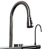 Кухонна мийка Platinum Handmade 7545D PVD чорна "Водоспад" декор, фото 4