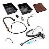 Кухонна мийка Platinum Handmade 7545D PVD чорна "Водоспад" декор, фото 9