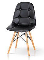 Кожаный черный стул для кухни на деревянных ножках Джастин для кухни, гостиной, кафе Eames Микс Мебель