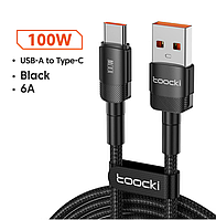 Кабель быстрой зарядки 50 см 0,50 м Toocki 100W 6A черный в оплетке USB (USB-A) Type-C