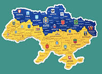 Деревянная карта Украины цветная настенная 3D 70х50см