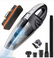 Автомобільний ручний пилосос для сухого і вологого прибирання з чохлом, портативний, зарядкний від мережі 220 В, чорного кольору -