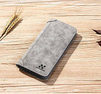 Чоловічий клатч гаманець вертикальний HengSheng портмоне Сірий Adore