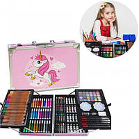 Детский набор для рисования и творчества в двухъярусном чемоданчике Единорог 145 предметов Розовый