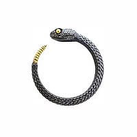 Чоловіча каблучка у вигляді змії перстень чорна гримуча змія із золотим хвостом розмір регульований