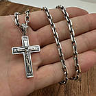 Срібний чоловічий комплект якірний ланцюг та хрестик 925 проба чорніння, фото 3